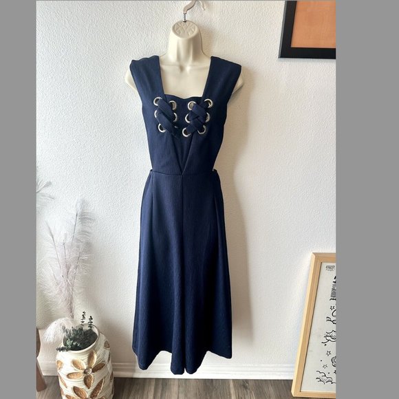 Beulah Womens S Navy‎ Blue Sleeveless Wide Leg Jumpsuit Cutout Cocktail Formal - Picture 6 of 10